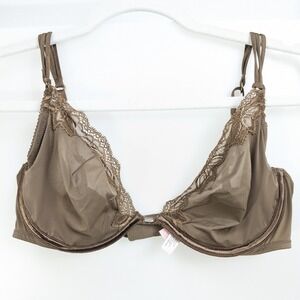 Victorias Secret Very Sexy Unlined Plunge Bra 34D Brown Lace Mesh Earthy Fairy